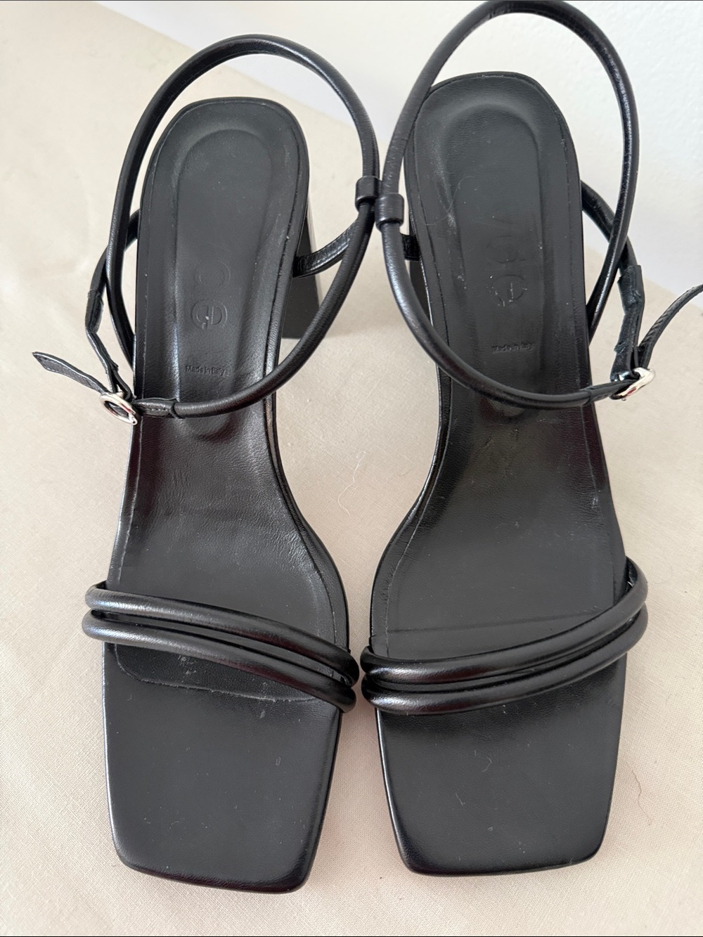 Aeyde Black Strappy Square-Toe Heels size 39.5